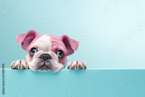 adorable white bulldog puppy portrait social banner © Kitta