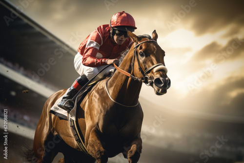 Horse racing A stallion gallops with a rider on horseback © Kitta