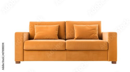Modern orange sofa with a transparent background, perfect for chic and stylish home interiors.