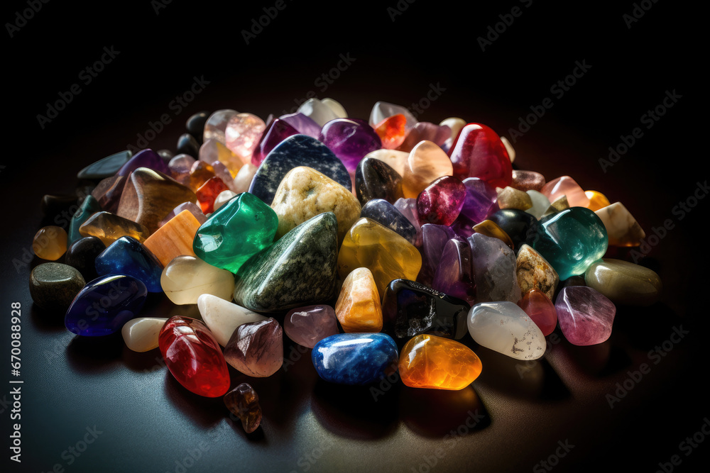 Gemstones on black background - Generative AI Gemstones on black background - Generative AI