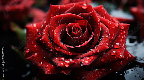 a photo of red rose with water on it made with generative AI