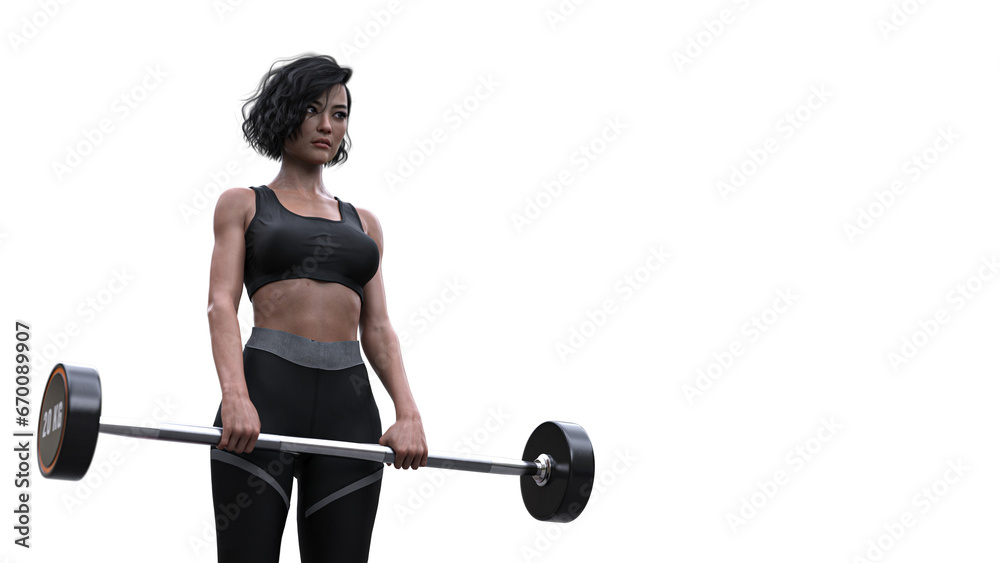 Woman working out, barbell - transparent background Woman working out, barbell - transparent background