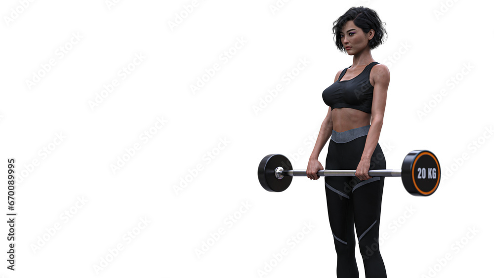 Obraz premium Woman working out, barbell - transparent background