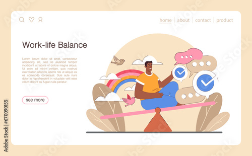 Digital multitasking web banner or landing page. Effective and competent office worker media consumption management. Business productivity optimization. Flat vector illustration