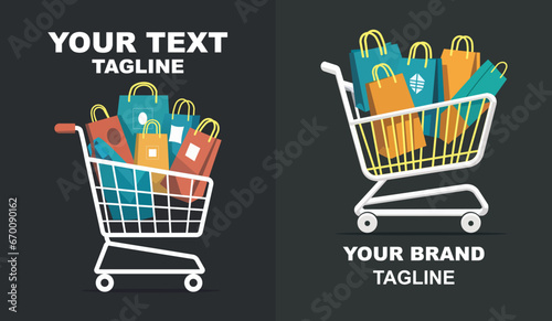 icons logo shopping cart and shopping bags inside , shopping cart with shopping bags.