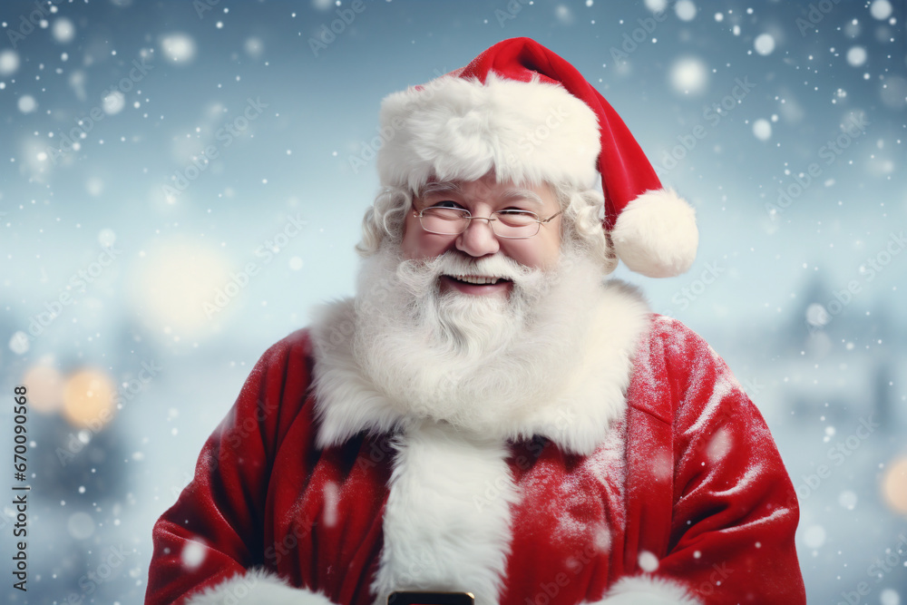Santa claus in christmas holidays with winter background at outdoors Santa claus in christmas holidays with winter background at outdoors