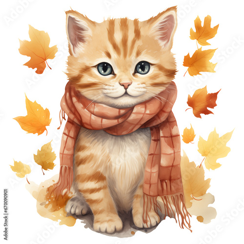 red cat with leaves
