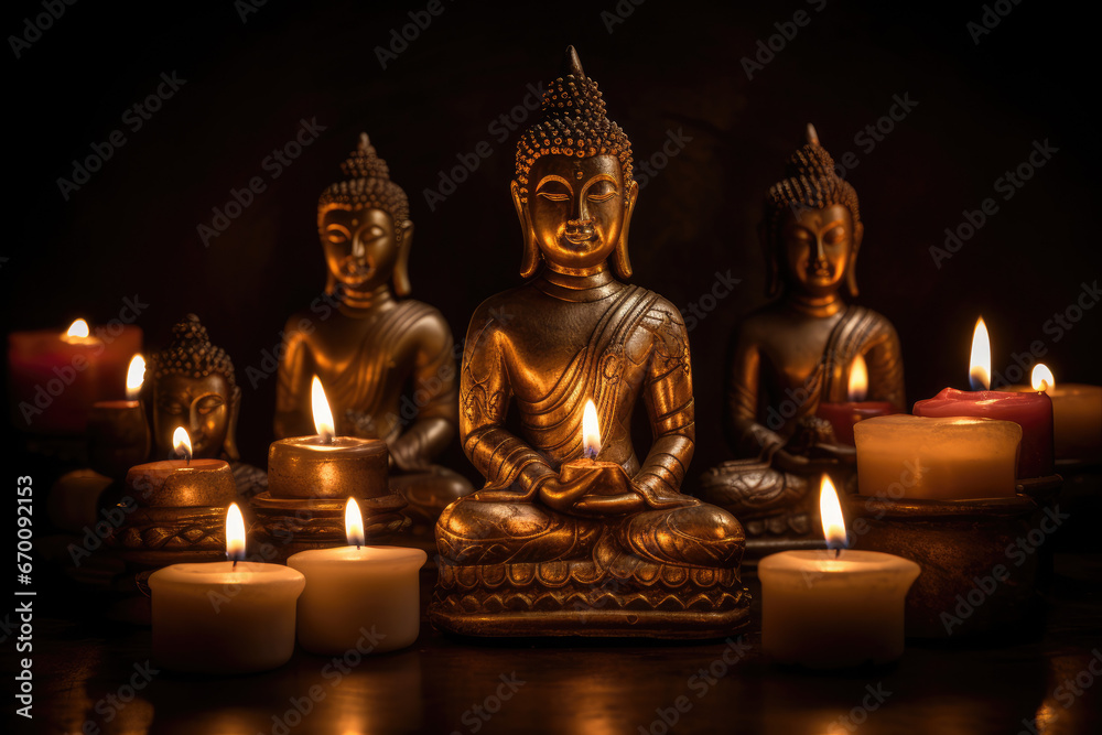 Lighted candles near the buddha - Generative AI