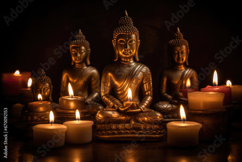 Lighted candles near the buddha - Generative AI