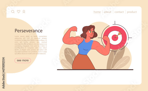 Patience web banner or landing page. Calm person finding balance. Mental or emotional strength, psychological self-control. Strong determination to the objective. Flat vector illustration