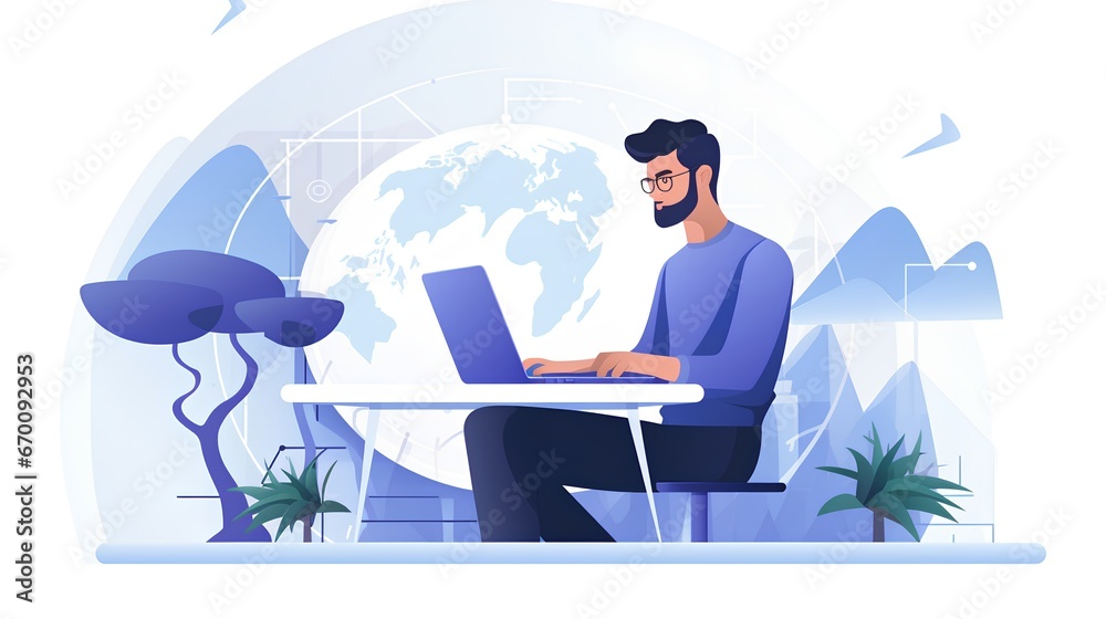 Remote work from any location in world. Flexibility of global business. International relationships with customers or suppliers. Global connectivity in remote business environment. Online conversation