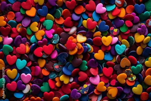 A vibrant Valentine's Day filled with colorful hearts. Generative AI