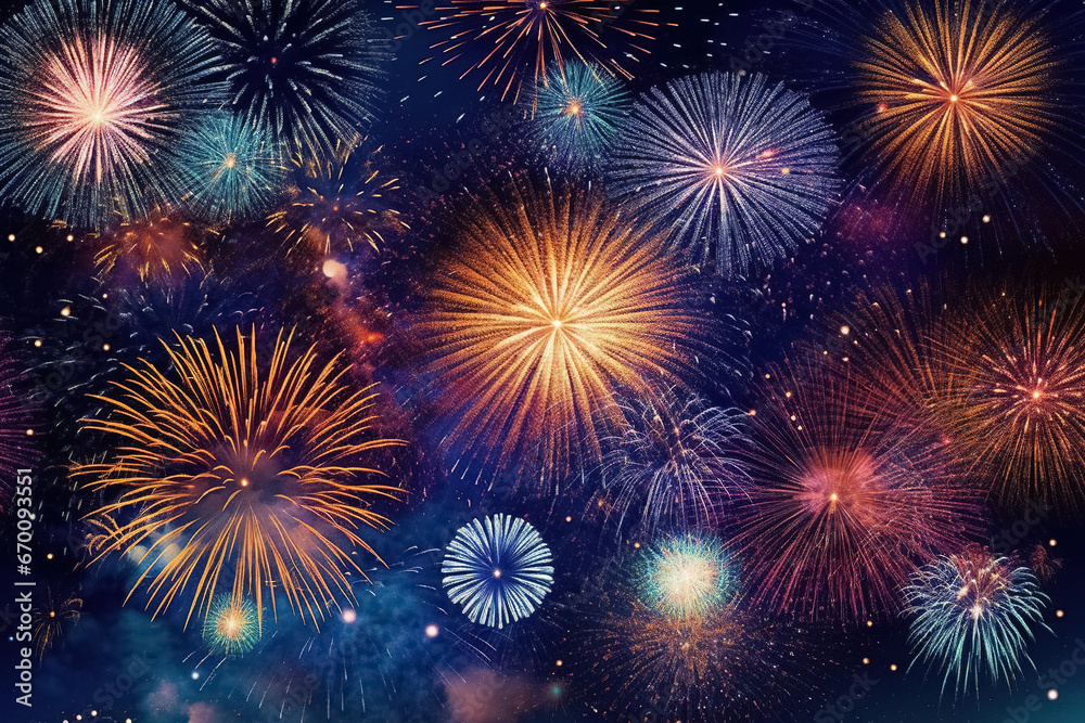 Abstract colored firework background, celebration and anniversary concept. Generative Ai