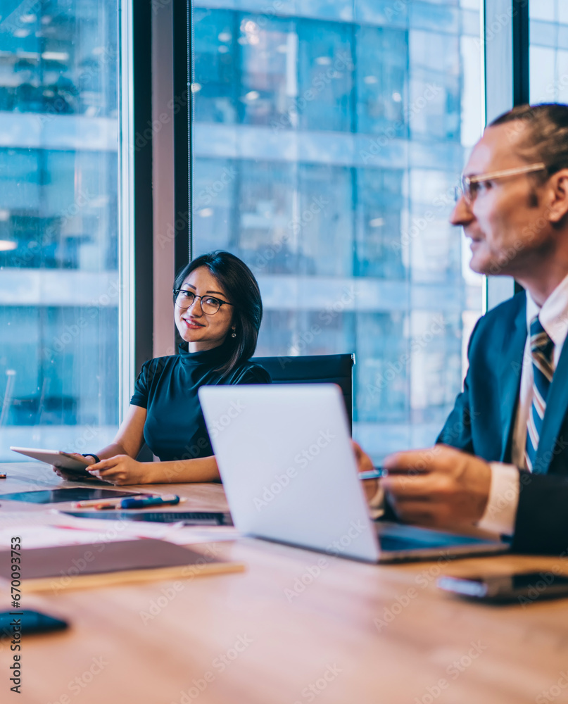Group of corporate employees brainstorming on financial strategy planning Group of corporate employees brainstorming on financial strategy planning