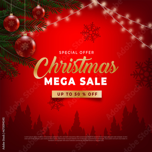 Realistic christmas mega sale illustration template design