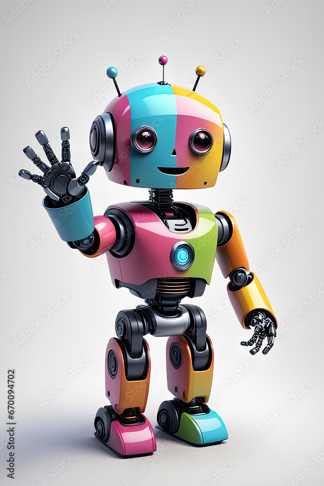 colorful artificial intelligence robot waving colorful artificial intelligence robot waving