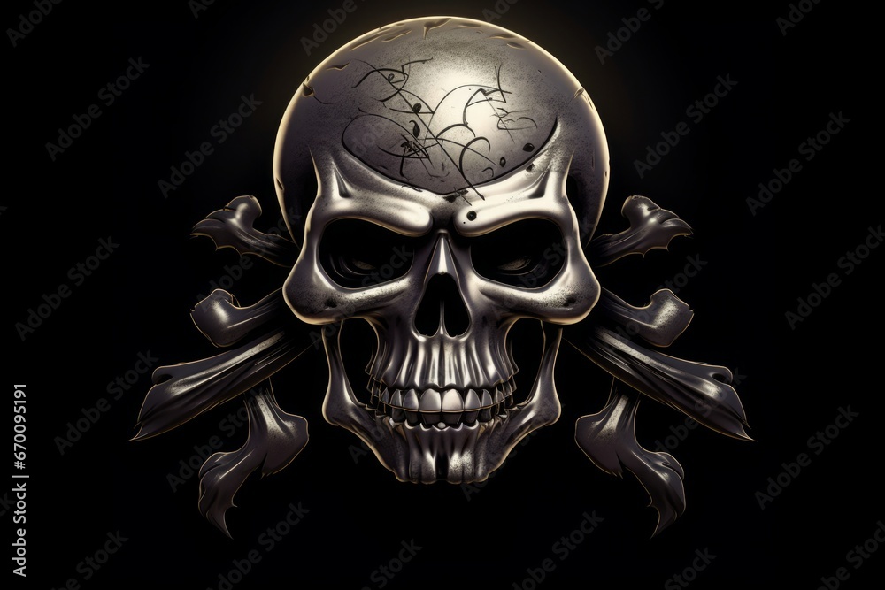 A vector style illustration of a skull and bones. Generative AI. A vector style illustration of a skull and bones. Generative AI.