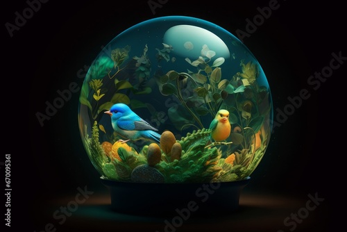 A sphere with trees and plants. Generative AI.