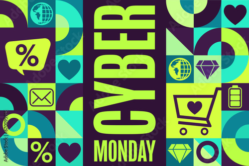 Cyber Monday. Holiday concept. Template for background, banner, card, poster with text inscription. Vector EPS10 illustration.