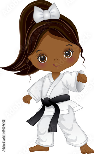 Vector Cartoon Afro Girl Practicing Karate