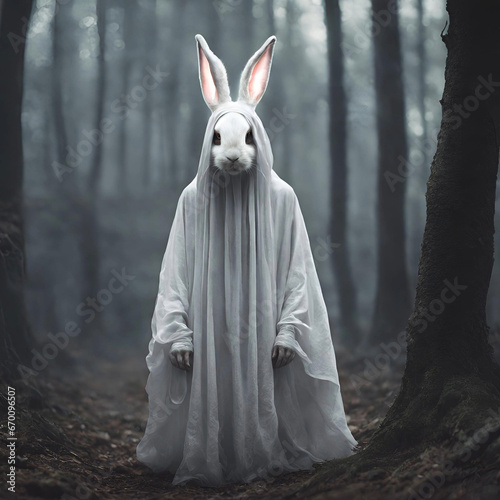 white rabbit phatom in the forest photo