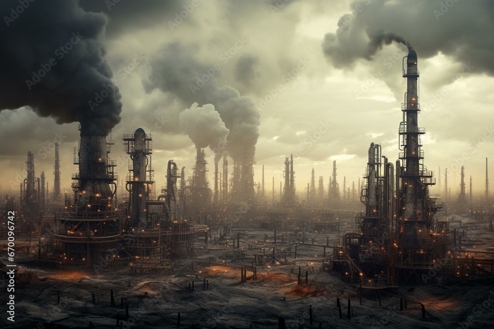 Oil refinery towering above the sky. Generative AI