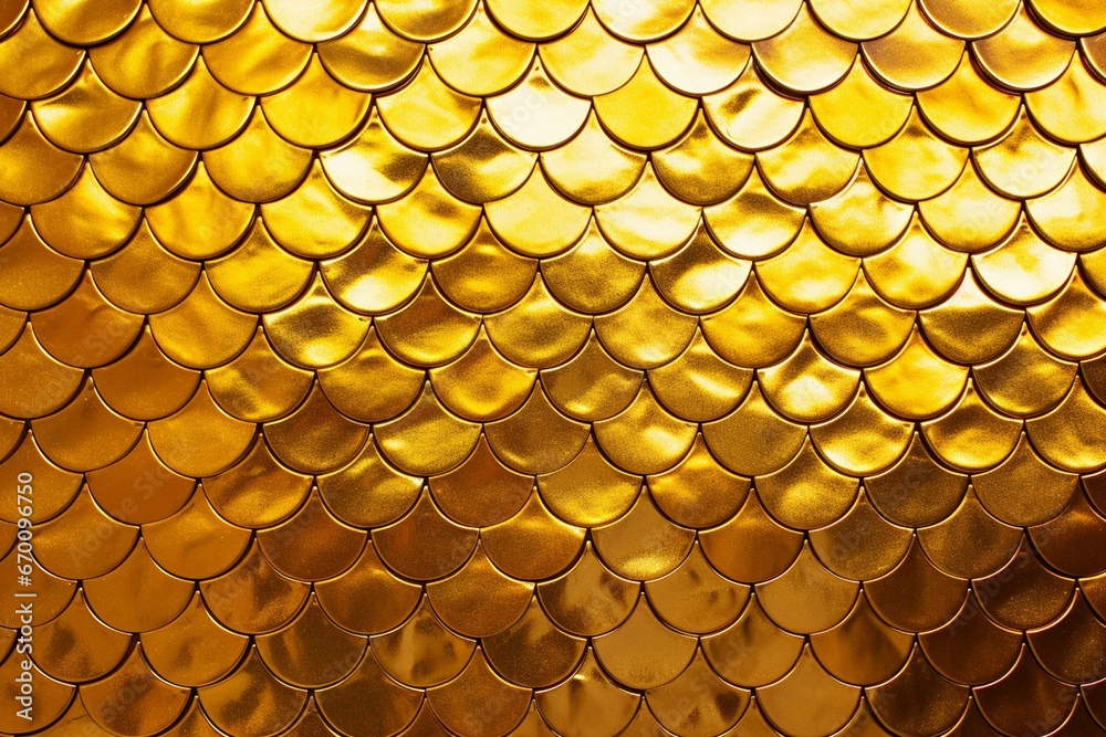Shiny golden wall with tiled fish scale pattern. Polished 3D blocks ...