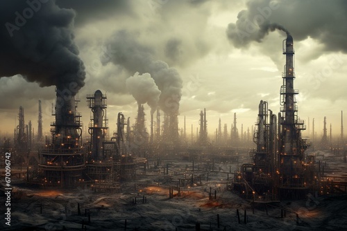 Oil refinery towering above the sky. Generative AI