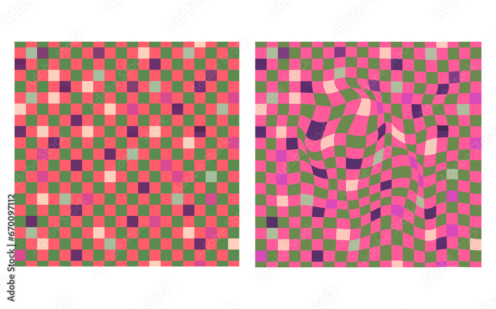 Collection of retro checkerboard backgrounds featuring vivid hues. A ...