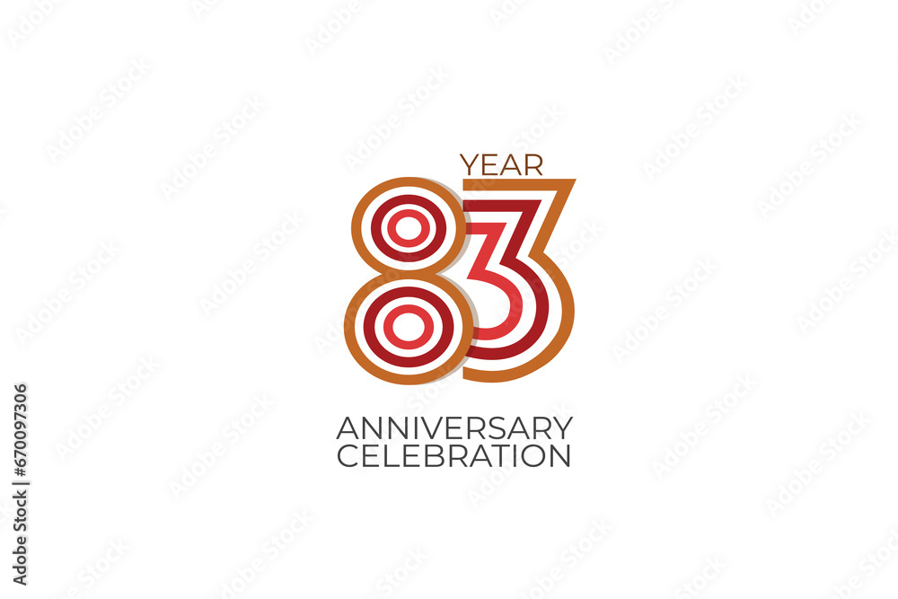 83th, 83 years, 83 year anniversary with retro style in 3 colors, red, pink and brown on white background for invitation card, poster, internet, design, poster, greeting cards, event - vector