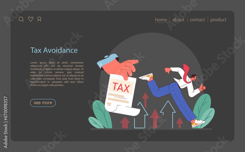 Tax avoidance web banner or landing page dark or night mode. Financial efficiency, budgeting and economy idea. Taxes deduction and refund. Flat vector illustration