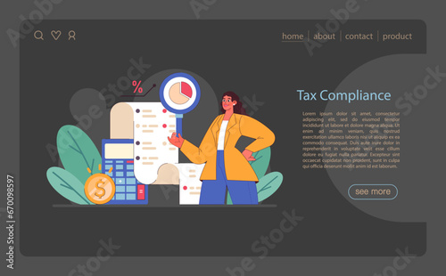 Tax optimization web banner or landing page dark or night mode. Financial efficiency, budgeting and economy idea. Taxes deduction and refund. Flat vector illustration