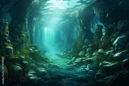 tranquil underwater scenery perfect for contemplation. Generative AI