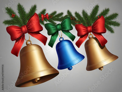 Three Bells With Bows And Holly Branches
