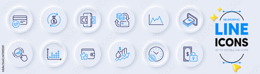 Rise price, Loyalty program and Phishing line icons for web app. Pack of Dot plot, Graph chart, Money exchange pictogram icons. Private payment, Money change, Payment methods signs. Vector Rise price, Loyalty program and Phishing line icons for web app. Pack of Dot plot, Graph chart, Money exchange pictogram icons. Private payment, Money change, Payment methods signs. Vector
