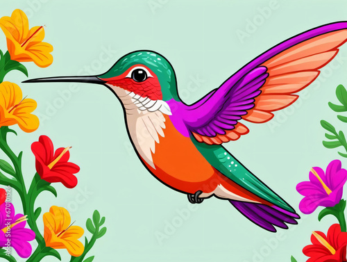 A Humming Hummingbird Flying Over Flowers