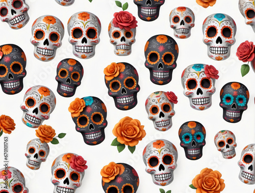 A Bunch Of Skulls With Flowers On Them