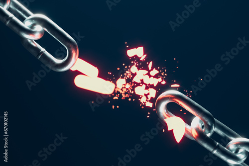 Single chainlink overheats and brakes with extreme force causing chain to brake