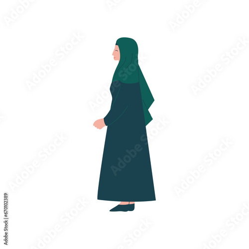 Muslim Woman Character in Traditional Clothing, Side View Vector Illustration