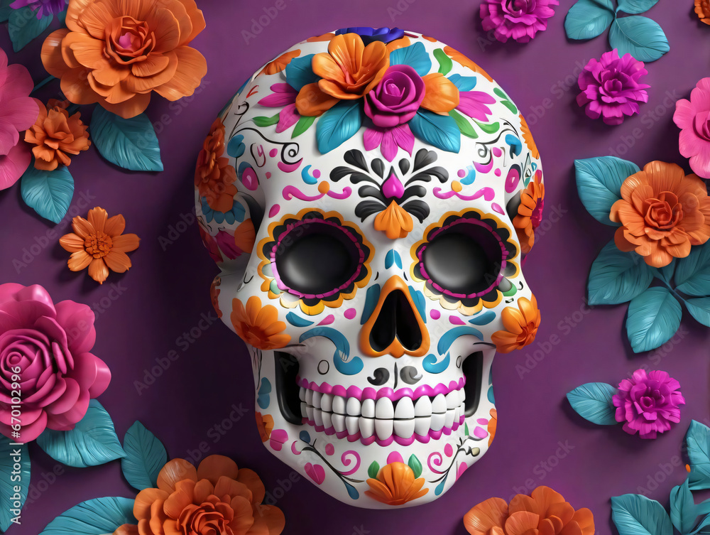 A Skull Surrounded By Flowers