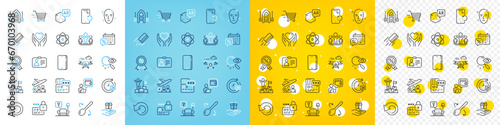 Vector icons set of Boat, Phone and Hold heart line icons pack for web with Credit card, Card, Cooking spoon outline icon. Smartphone recovery, Health skin, Delivery shopping pictogram. Vector