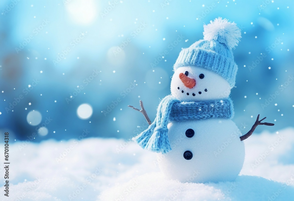 A cute snowman with a blue hat and scarf A cute snowman with a blue hat and scarf