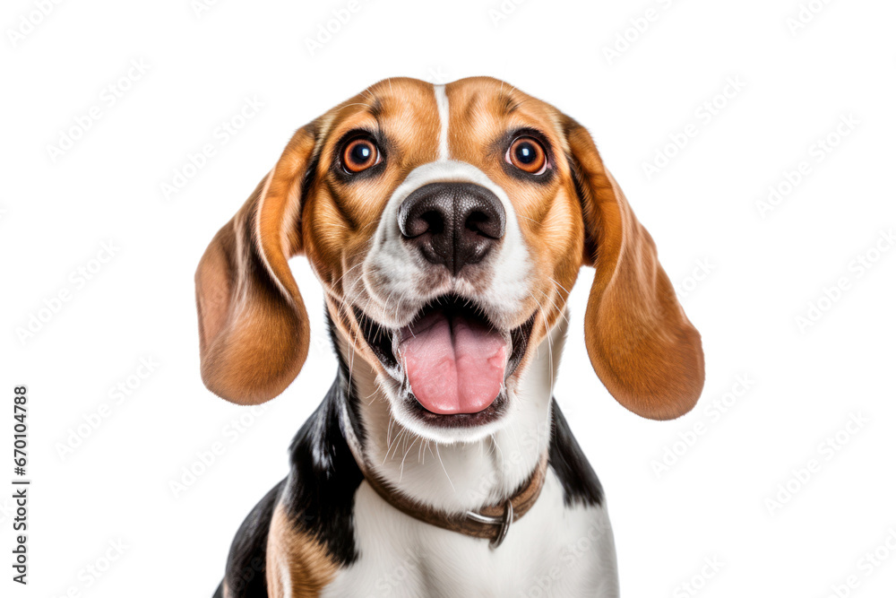 Portrait of curious beagle dog isolated on white background