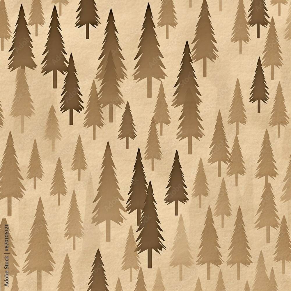 A serene forest landscape with brown trees against a neutral beige backdrop