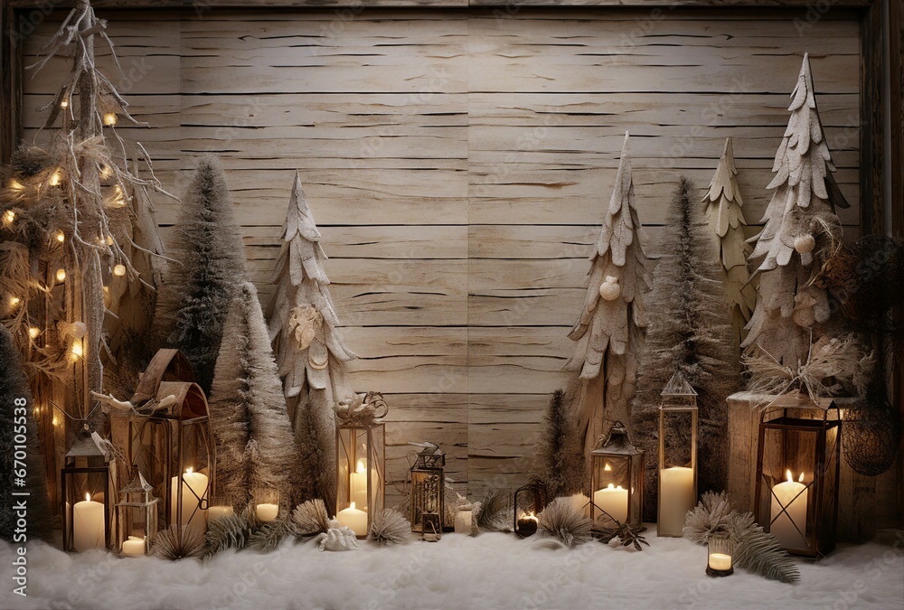 Candles illuminating a snowy winter landscape