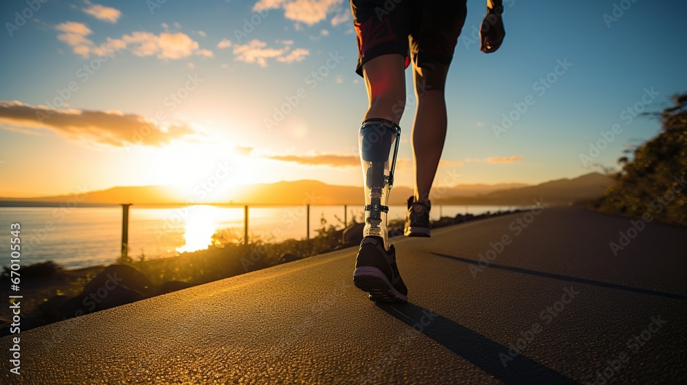 Disable Leg A disabled man walking with a prosthetic leg, concept of disability ...