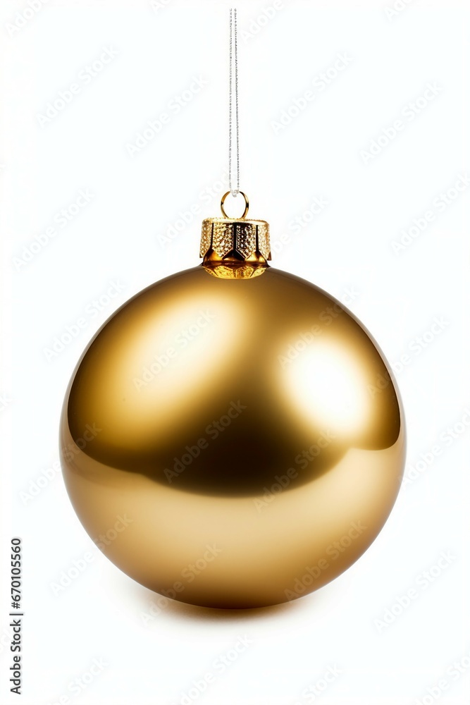 A shiny gold Christmas ornament hanging from a string A shiny gold Christmas ornament hanging from a string