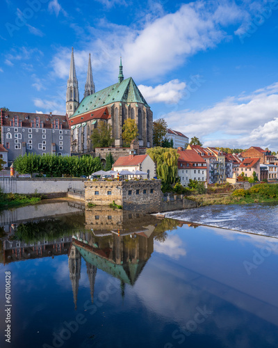 Lusatian Neisse River between Zgorzetec City of Poland and Gorlitz City of Germany