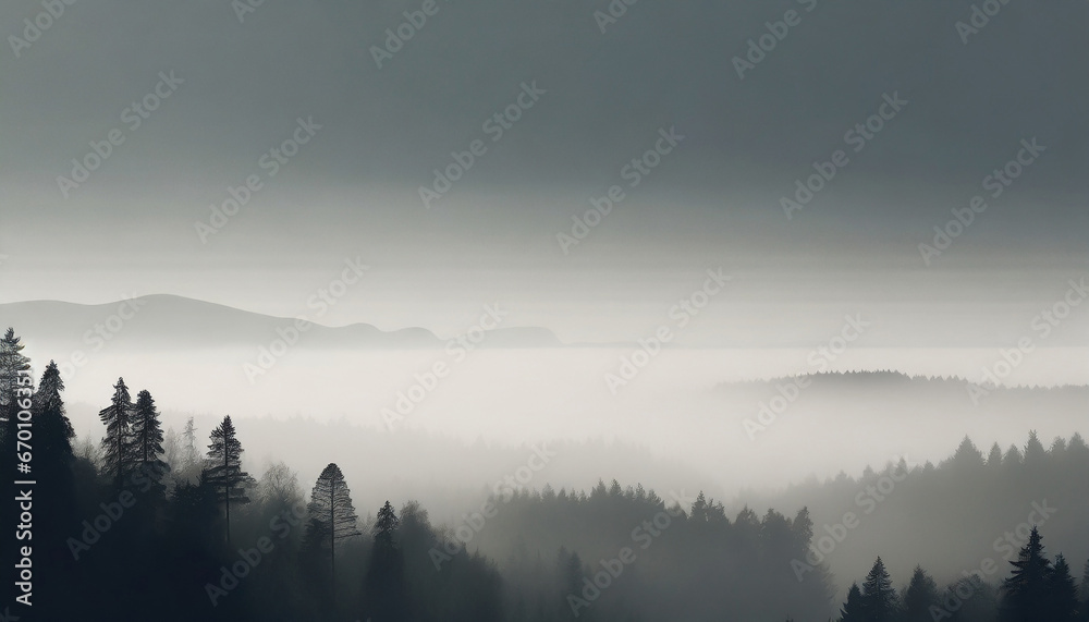 gradient calming nature foggy forest view phone wallpaper background ai generated