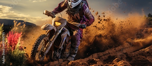 action portrait of motor cross rider. Motocross sport. photo